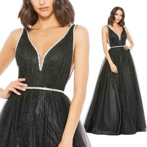 Mac Duggal 30727‎ Size 4 Black Silver Rhinestone Jeweled Tulle Ball Gown Dress